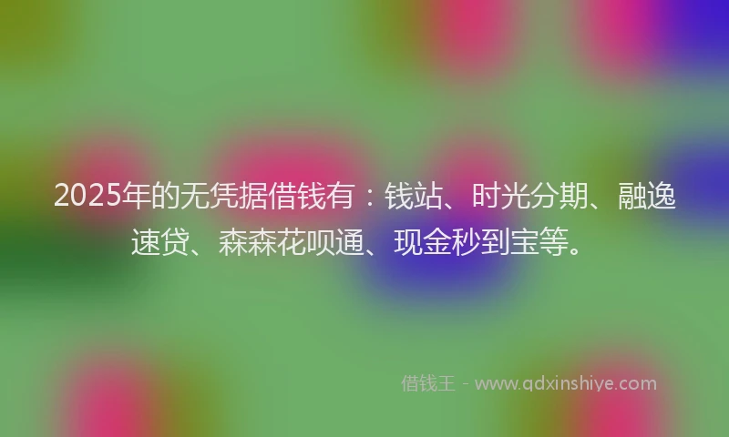 2025年的无凭据借钱有：钱站、时光分期、融逸速贷、森森花呗通、现金秒到宝等。