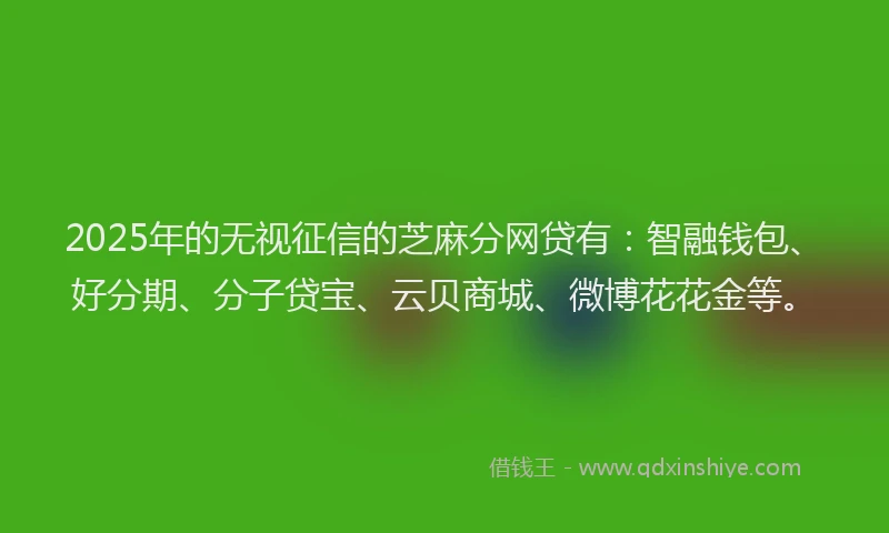 2025年的无视征信的芝麻分网贷有：智融钱包、好分期、分子贷宝、云贝商城、微博花花金等。