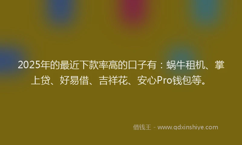 2025年的最近下款率高的口子有：蜗牛租机、掌上贷、好易借、吉祥花、安心Pro钱包等。