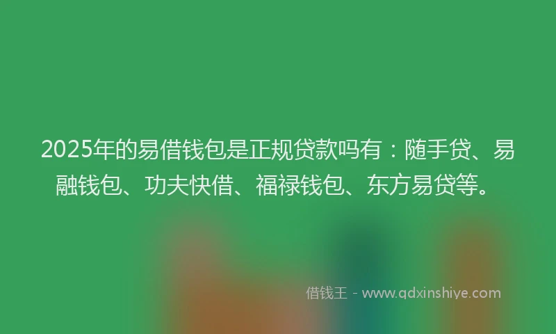 2025年的易借钱包是正规贷款吗有：随手贷、易融钱包、功夫快借、福禄钱包、东方易贷等。