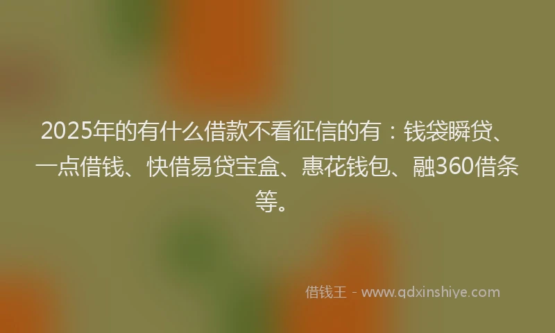 2025年的有什么借款不看征信的有：钱袋瞬贷、一点借钱、快借易贷宝盒、惠花钱包、融360借条等。