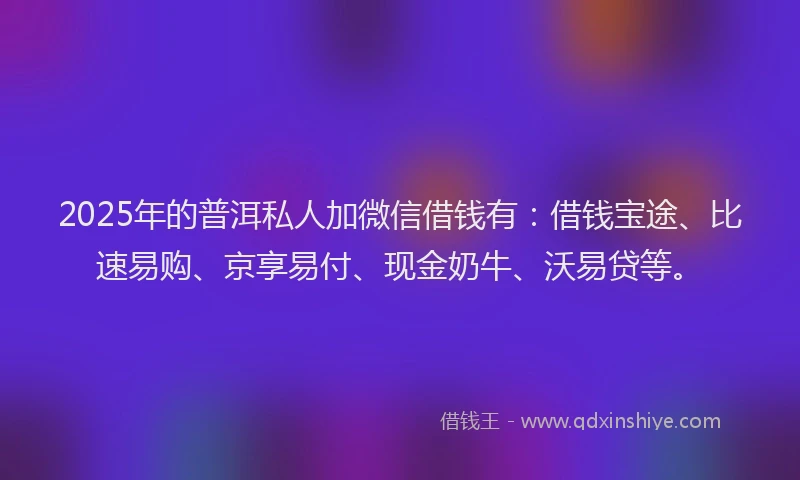 2025年的普洱私人加微信借钱有：借钱宝途、比速易购、京享易付、现金奶牛、沃易贷等。