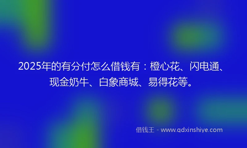 2025年的有分付怎么借钱有：橙心花、闪电通、现金奶牛、白象商城、易得花等。