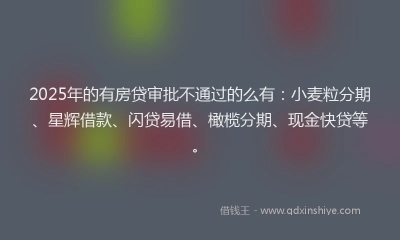 2025年的有房贷审批不通过的么有：小麦粒分期、星辉借款、闪贷易借、橄榄分期、现金快贷等。