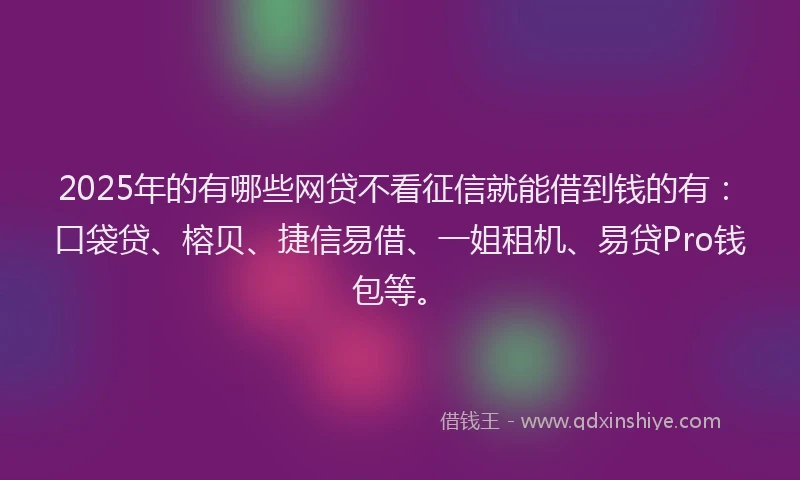 2025年的有哪些网贷不看征信就能借到钱的有：口袋贷、榕贝、捷信易借、一姐租机、易贷Pro钱包等。