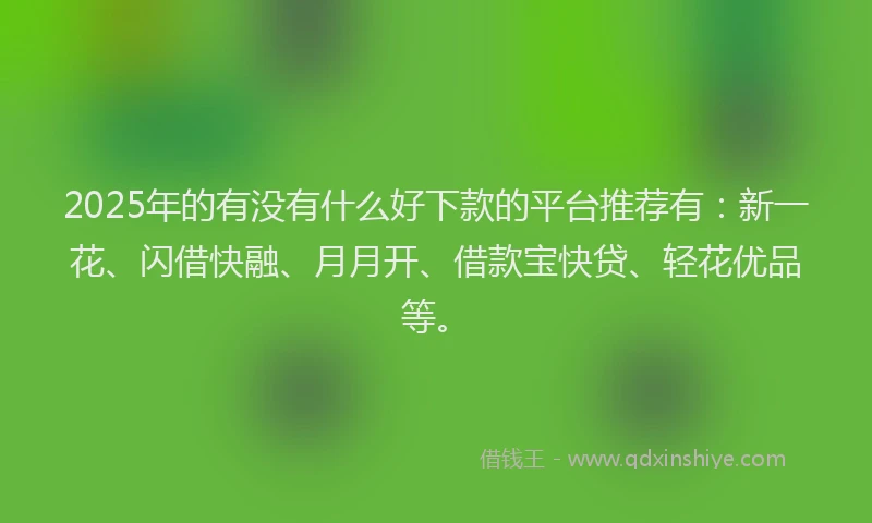 2025年的有没有什么好下款的平台推荐有：新一花、闪借快融、月月开、借款宝快贷、轻花优品等。