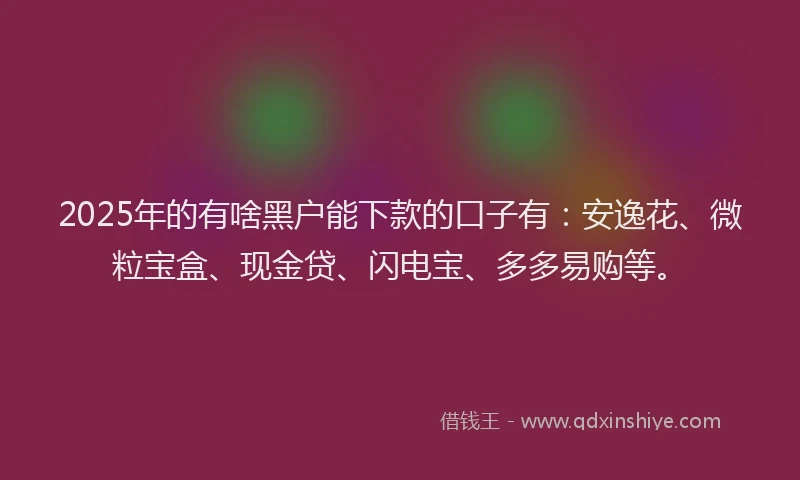 2025年的有啥黑户能下款的口子有：安逸花、微粒宝盒、现金贷、闪电宝、多多易购等。