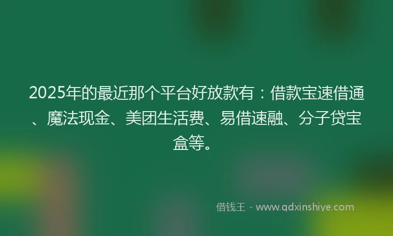 2025年的最近那个平台好放款有：借款宝速借通、魔法现金、美团生活费、易借速融、分子贷宝盒等。