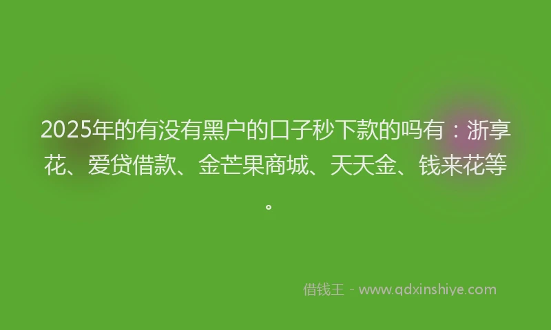 2025年的有没有黑户的口子秒下款的吗有：浙享花、爱贷借款、金芒果商城、天天金、钱来花等。