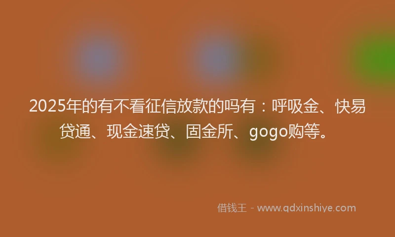 2025年的有不看征信放款的吗有：呼吸金、快易贷通、现金速贷、固金所、gogo购等。