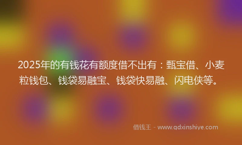2025年的有钱花有额度借不出有：甄宝借、小麦粒钱包、钱袋易融宝、钱袋快易融、闪电侠等。