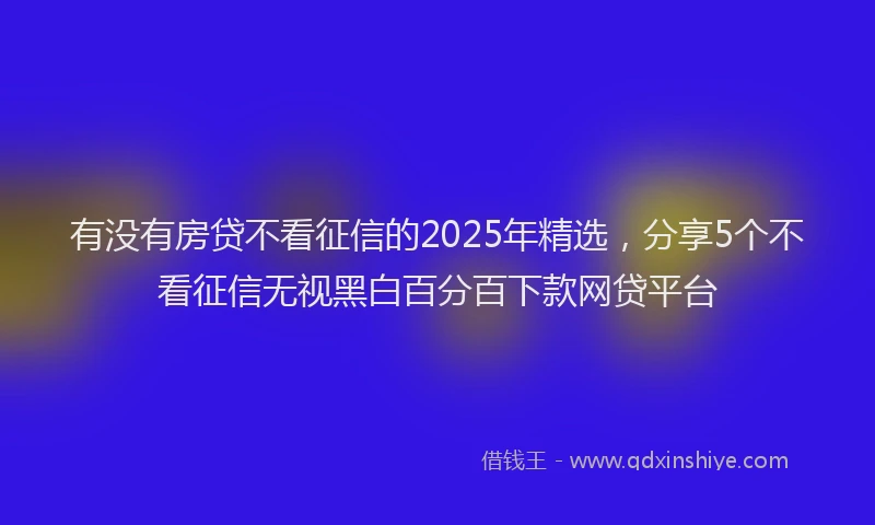 有没有房贷不看征信的2025年精选，分享5个不看征信无视黑白百分百下款网贷平台