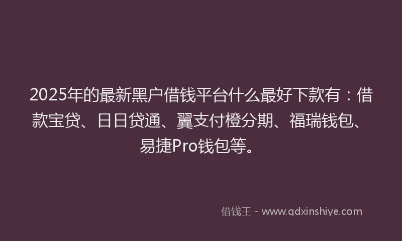 2025年的最新黑户借钱平台什么最好下款有：借款宝贷、日日贷通、翼支付橙分期、福瑞钱包、易捷Pro钱包等。
