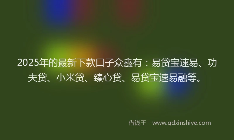 2025年的最新下款口子众鑫有：易贷宝速易、功夫贷、小米贷、臻心贷、易贷宝速易融等。