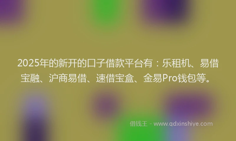 2025年的新开的口子借款平台有：乐租机、易借宝融、沪商易借、速借宝盒、金易Pro钱包等。