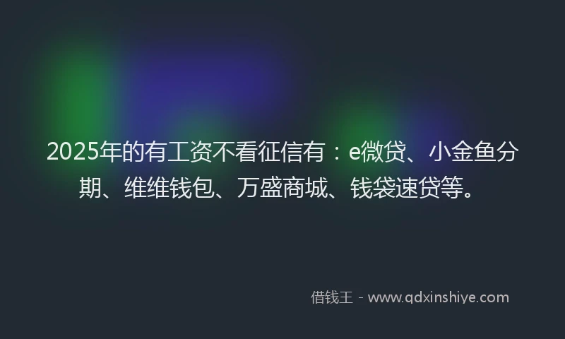 2025年的有工资不看征信有：e微贷、小金鱼分期、维维钱包、万盛商城、钱袋速贷等。