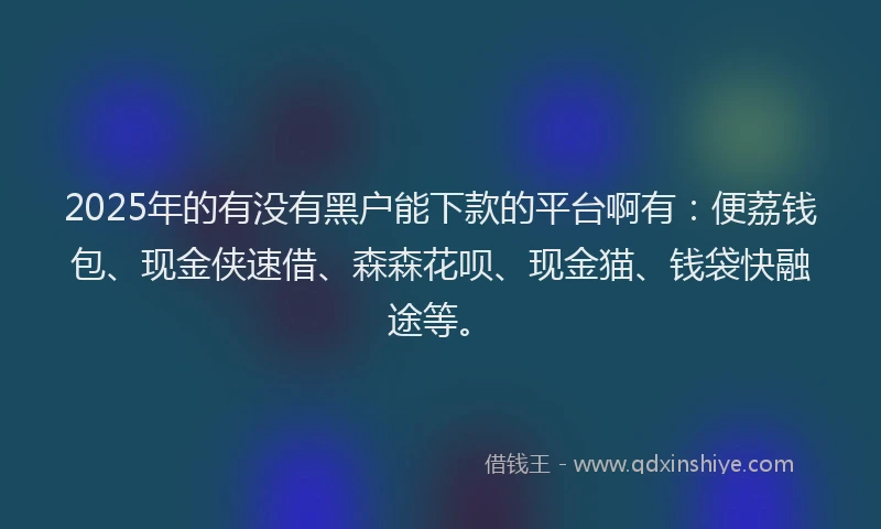 2025年的有没有黑户能下款的平台啊有：便荔钱包、现金侠速借、森森花呗、现金猫、钱袋快融途等。