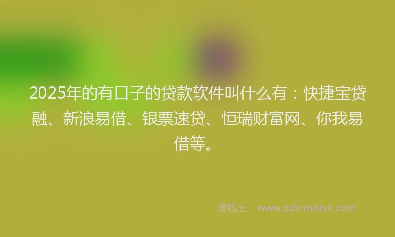 2025年的有口子的贷款软件叫什么有：快捷宝贷融、新浪易借、银票速贷、恒瑞财富网、你我易借等。