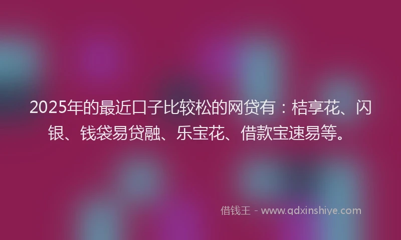 2025年的最近口子比较松的网贷有：桔享花、闪银、钱袋易贷融、乐宝花、借款宝速易等。