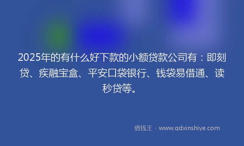 2025年的有什么好下款的小额贷款公司有：即刻贷、疾融宝盒、平安口袋银行、钱袋易借通、读秒贷等。
