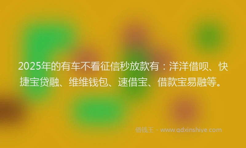 2025年的有车不看征信秒放款有：洋洋借呗、快捷宝贷融、维维钱包、速借宝、借款宝易融等。