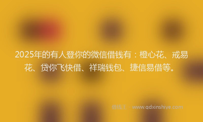 2025年的有人登你的微信借钱有：橙心花、戒易花、贷你飞快借、祥瑞钱包、捷信易借等。