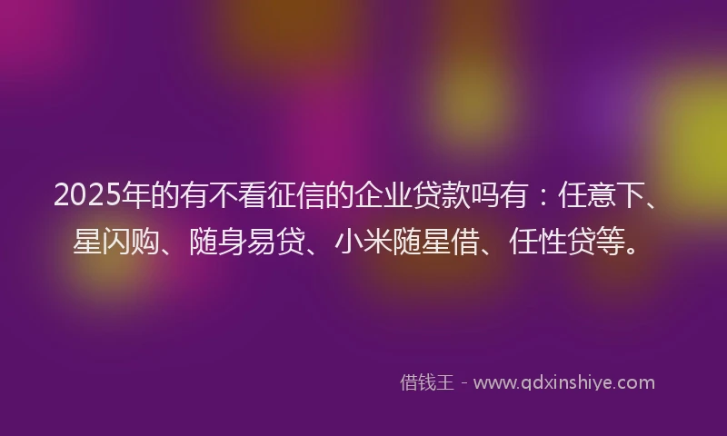 2025年的有不看征信的企业贷款吗有：任意下、星闪购、随身易贷、小米随星借、任性贷等。