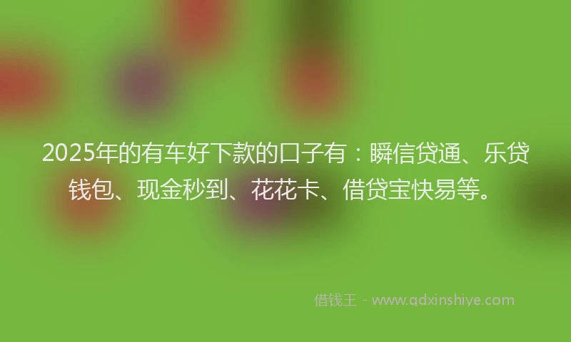 2025年的有车好下款的口子有：瞬信贷通、乐贷钱包、现金秒到、花花卡、借贷宝快易等。
