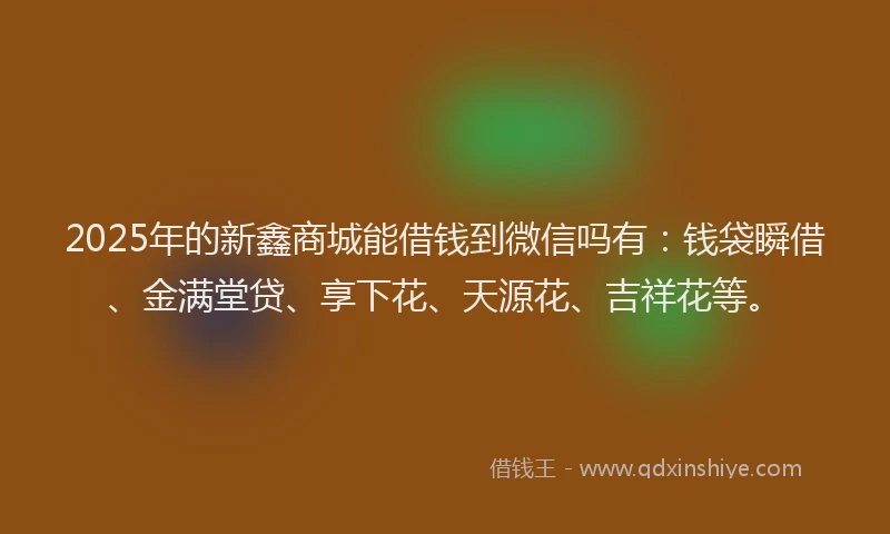 2025年的新鑫商城能借钱到微信吗有：钱袋瞬借、金满堂贷、享下花、天源花、吉祥花等。
