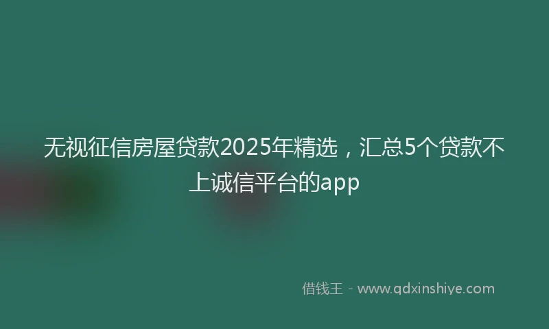 无视征信房屋贷款2025年精选，汇总5个贷款不上诚信平台的app