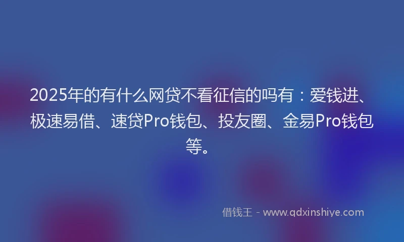 2025年的有什么网贷不看征信的吗有：爱钱进、极速易借、速贷Pro钱包、投友圈、金易Pro钱包等。
