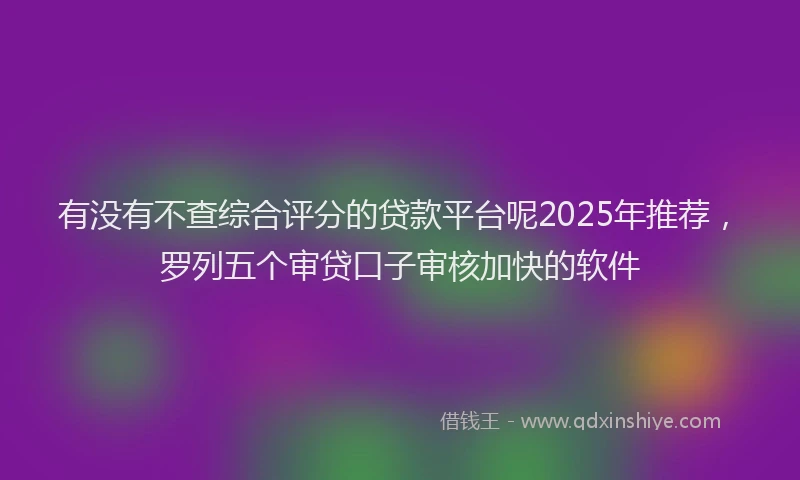 有没有不查综合评分的贷款平台呢2025年推荐，罗列五个审贷口子审核加快的软件