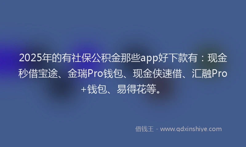 2025年的有社保公积金那些app好下款有：现金秒借宝途、金瑞Pro钱包、现金侠速借、汇融Pro+钱包、易得花等。