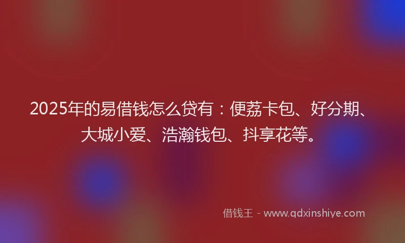 2025年的易借钱怎么贷有：便荔卡包、好分期、大城小爱、浩瀚钱包、抖享花等。