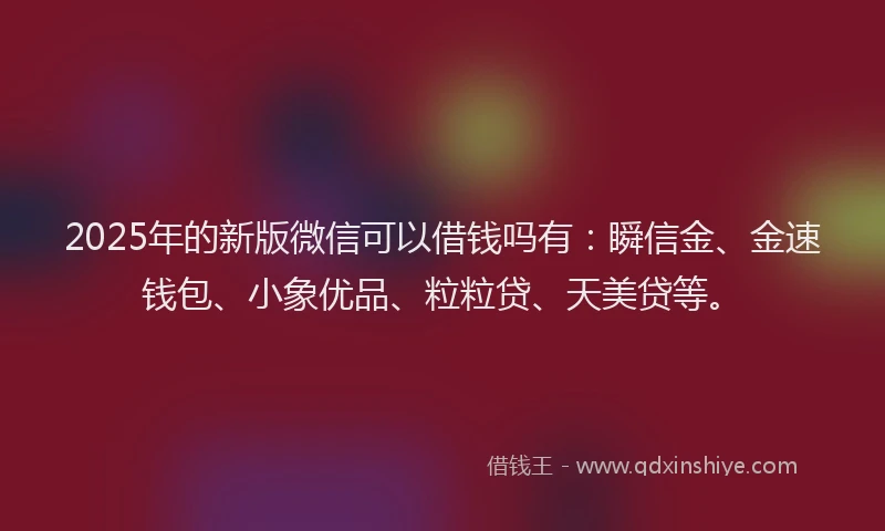 2025年的新版微信可以借钱吗有：瞬信金、金速钱包、小象优品、粒粒贷、天美贷等。