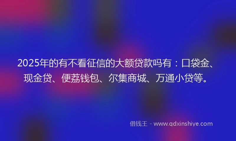 2025年的有不看征信的大额贷款吗有：口袋金、现金贷、便荔钱包、尔集商城、万通小贷等。