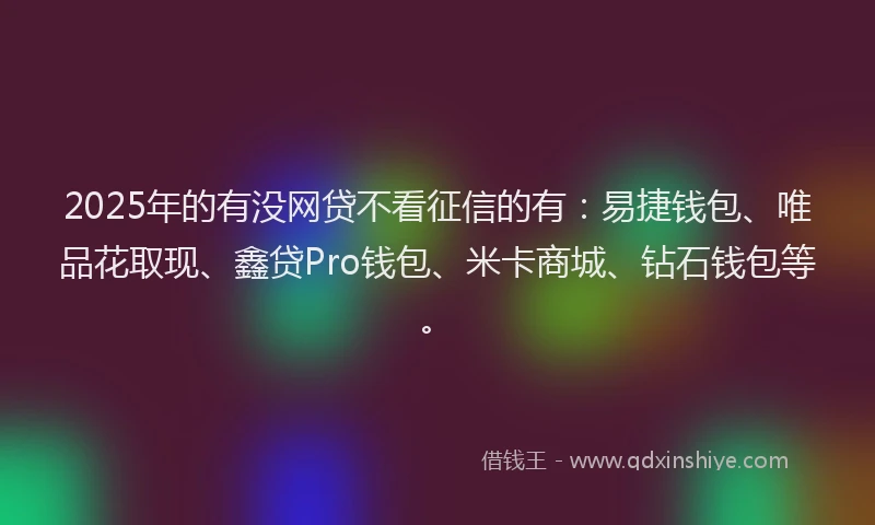 2025年的有没网贷不看征信的有：易捷钱包、唯品花取现、鑫贷Pro钱包、米卡商城、钻石钱包等。