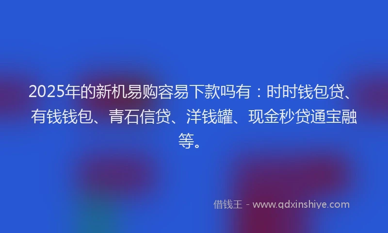 2025年的新机易购容易下款吗有：时时钱包贷、有钱钱包、青石信贷、洋钱罐、现金秒贷通宝融等。