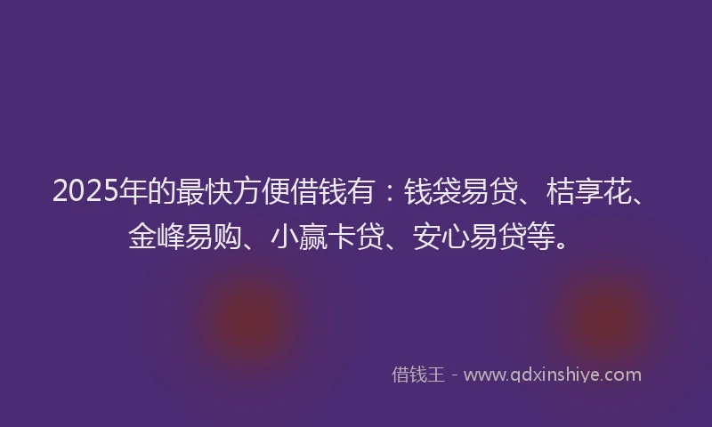 2025年的最快方便借钱有：钱袋易贷、桔享花、金峰易购、小赢卡贷、安心易贷等。