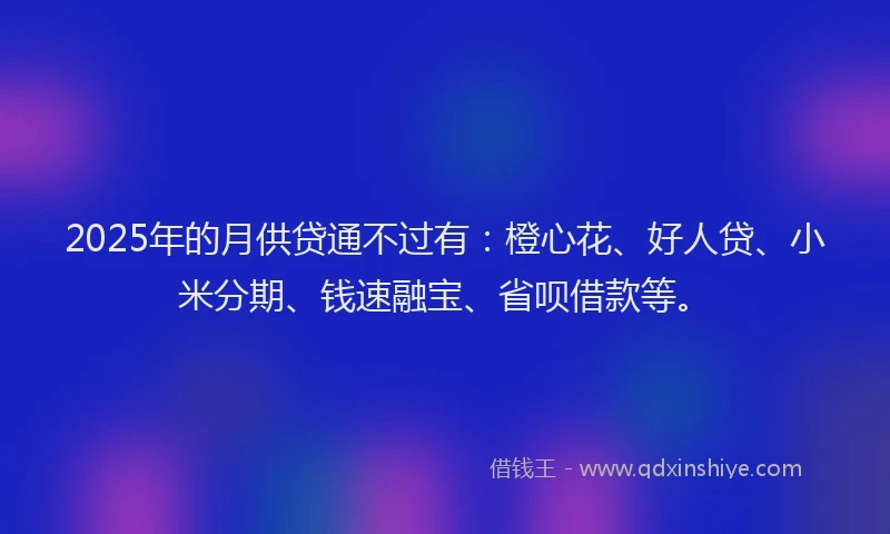 2025年的月供贷通不过有：橙心花、好人贷、小米分期、钱速融宝、省呗借款等。