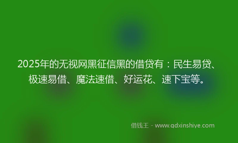 2025年的无视网黑征信黑的借贷有：民生易贷、极速易借、魔法速借、好运花、速下宝等。