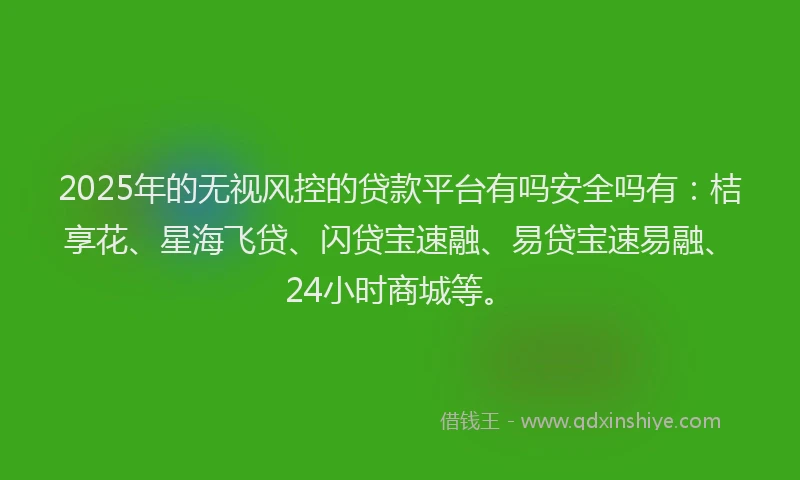 2025年的无视风控的贷款平台有吗安全吗有：桔享花、星海飞贷、闪贷宝速融、易贷宝速易融、24小时商城等。