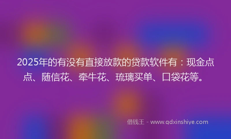 2025年的有没有直接放款的贷款软件有：现金点点、随信花、牵牛花、琉璃买单、口袋花等。