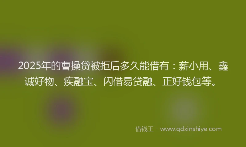 2025年的曹操贷被拒后多久能借有：薪小用、鑫诚好物、疾融宝、闪借易贷融、正好钱包等。