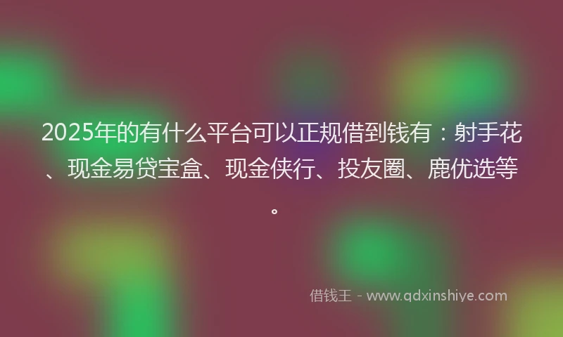 2025年的有什么平台可以正规借到钱有：射手花、现金易贷宝盒、现金侠行、投友圈、鹿优选等。