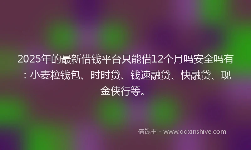 2025年的最新借钱平台只能借12个月吗安全吗有：小麦粒钱包、时时贷、钱速融贷、快融贷、现金侠行等。