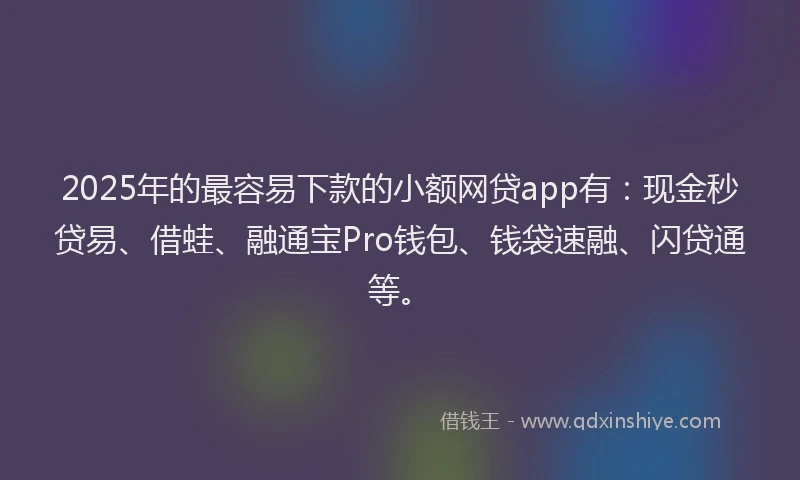 2025年的最容易下款的小额网贷app有：现金秒贷易、借蛙、融通宝Pro钱包、钱袋速融、闪贷通等。