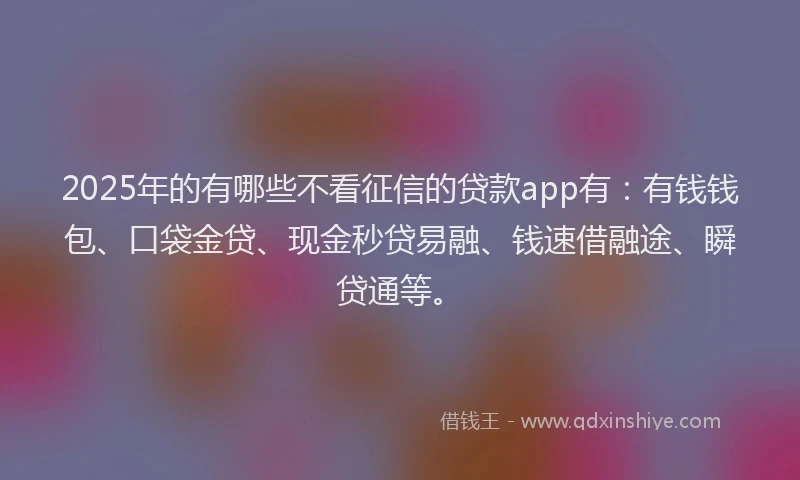 2025年的有哪些不看征信的贷款app有：有钱钱包、口袋金贷、现金秒贷易融、钱速借融途、瞬贷通等。