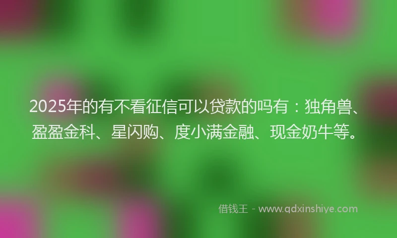2025年的有不看征信可以贷款的吗有：独角兽、盈盈金科、星闪购、度小满金融、现金奶牛等。
