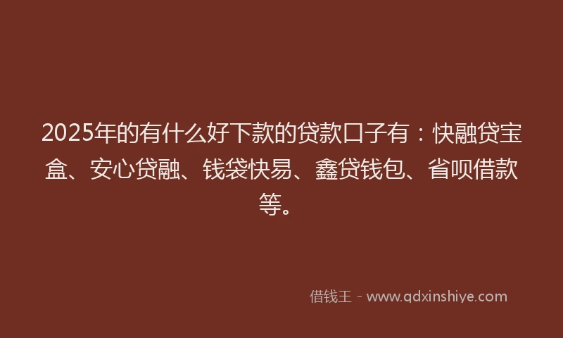 2025年的有什么好下款的贷款口子有：快融贷宝盒、安心贷融、钱袋快易、鑫贷钱包、省呗借款等。